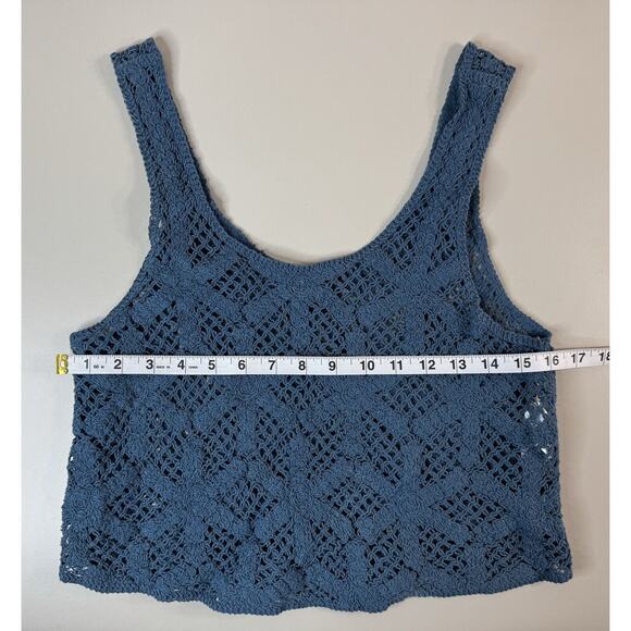 Forever 21 Womens Crochet Crop Tank Top S Blue Festival Boho Cottagecore Cotton - Picture 4 of 9